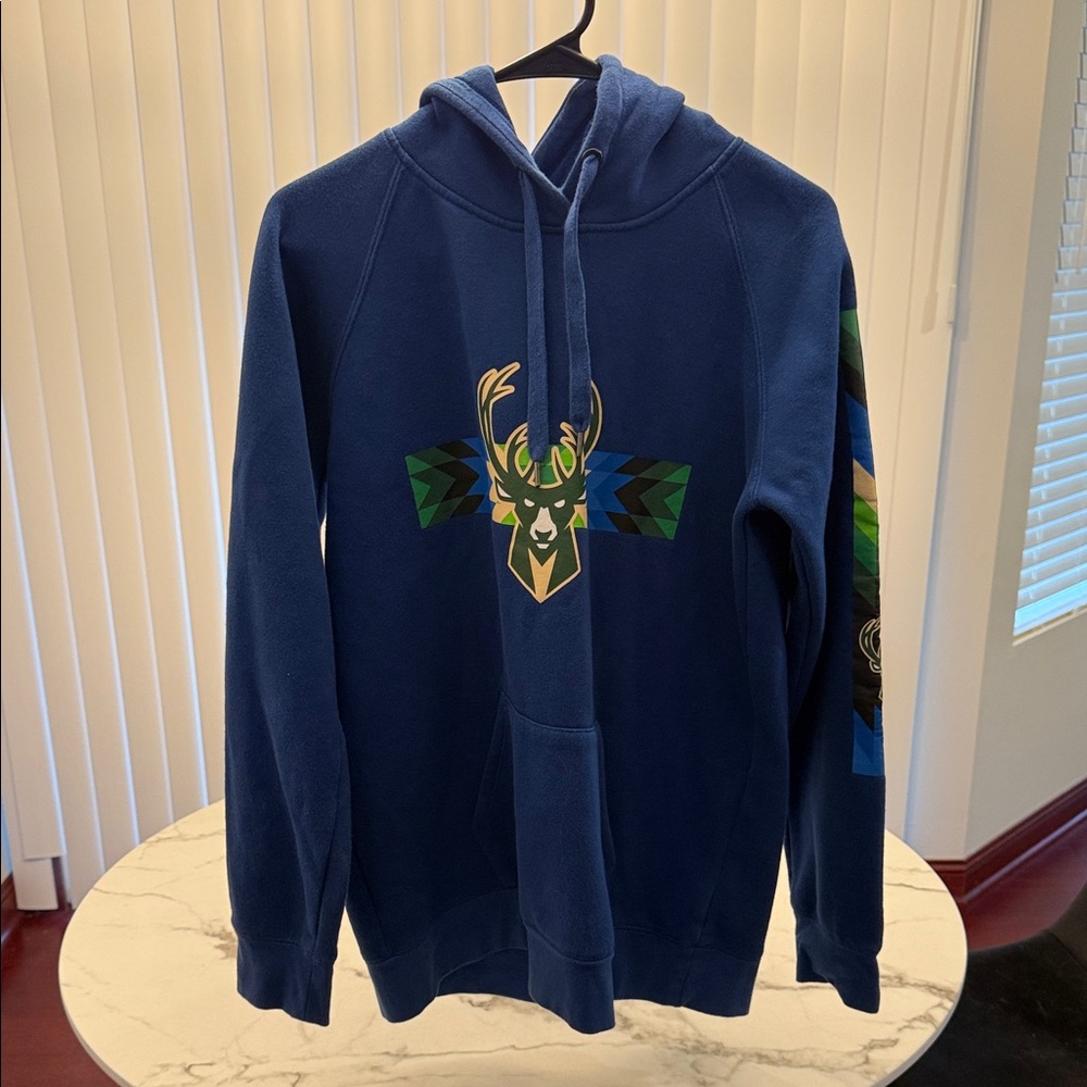 Navy Blue Graphic Hoodie with Deer Design